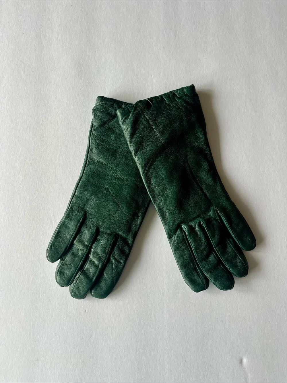 Isotoner Green Leather Gloves Women's Size 7.5 Knit Cuff Winter Warm